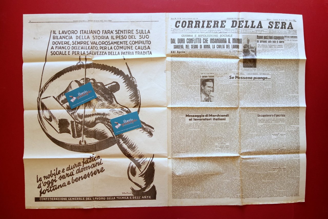 Propaganda Confederazione del Lavoro Arte RSI Corriere della Sera 1944 … | Immagine principale