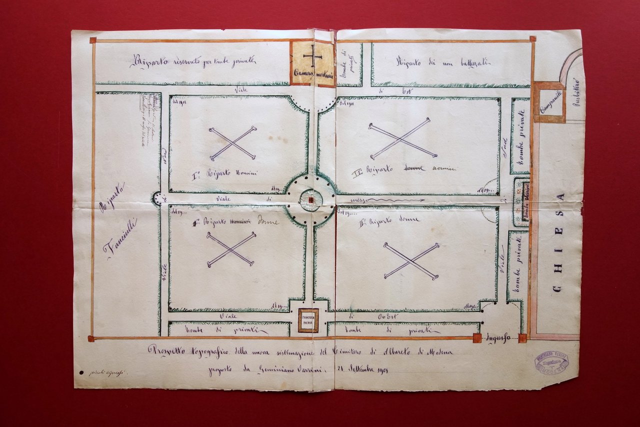 Prospetto Topografico Nuova Sistemazione Cimitero di Albareto Modena Varini 1901