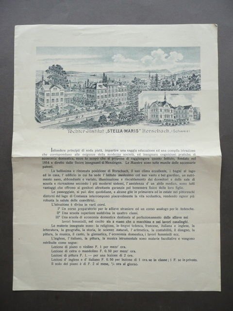 Pubblicit‡ Brossura Istituto Stella Maris Rorschach Svizzera Primo Novecento | Immagine principale