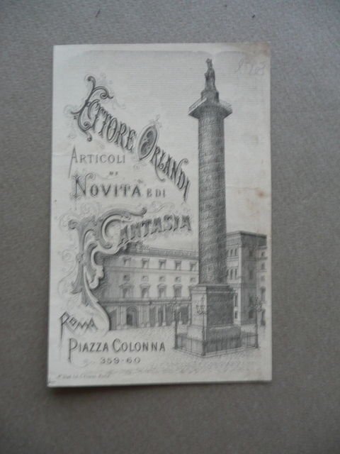 Pubblicit‡ Cartoncino Orlandi Novit‡ Fantasia Piazza Colonna Ceramica Roma 1800