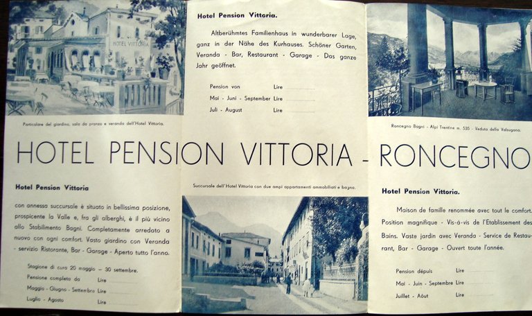 Pubblicit‡ HOTEL PENSIONE VITTORIA RONCEGNO VALSUGANA ALPI TRENTINE