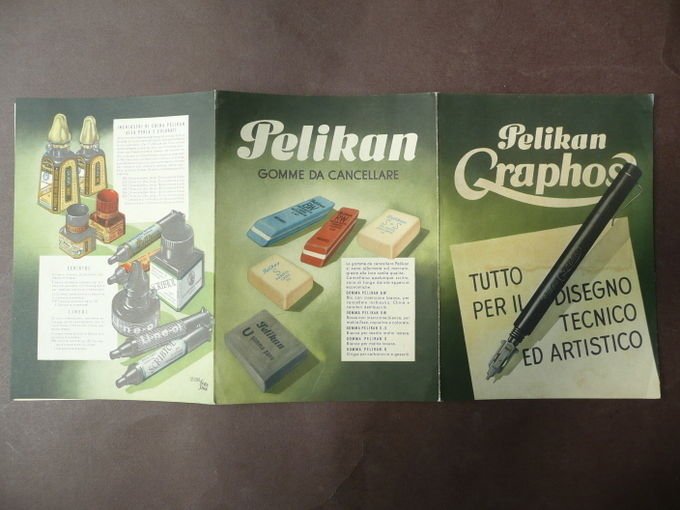 Pubblicit‡ Pelikan anni '40 Pieghevole Fisarmonica Colori Gomme Inchiostrio