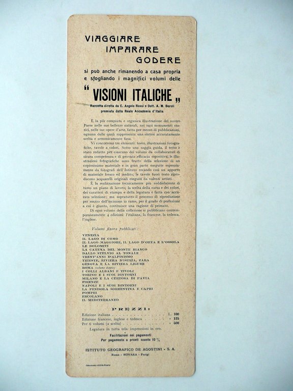 Pubblicit‡ Zandrino Visioni Italiche Istituto De Agostini Novara Anni '30 | Immagine Gallery 2