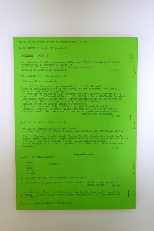 Quaderni di Dalle Cantine 3 1978 Punti Rossi Milano Architettura …