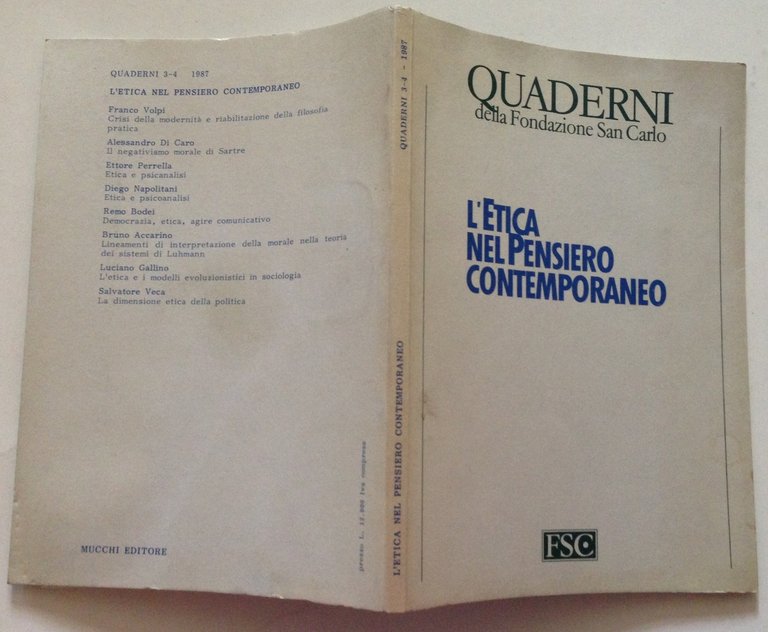 Quaderni Fondazione San Carlo L'Etica nel Pensiero Contemporaneo Mucchi Ed. …