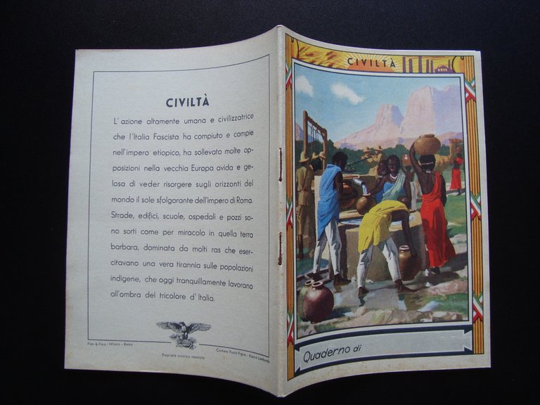 Quaderno di scuola non usato anni '30 Civilt‡ Italia Fascista Etiopia