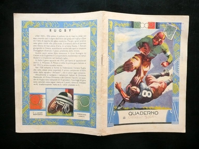 Quaderno Rugby Illustrato a Colori Sport Scuola Infanzia 1937 Usato | Immagine Gallery 1