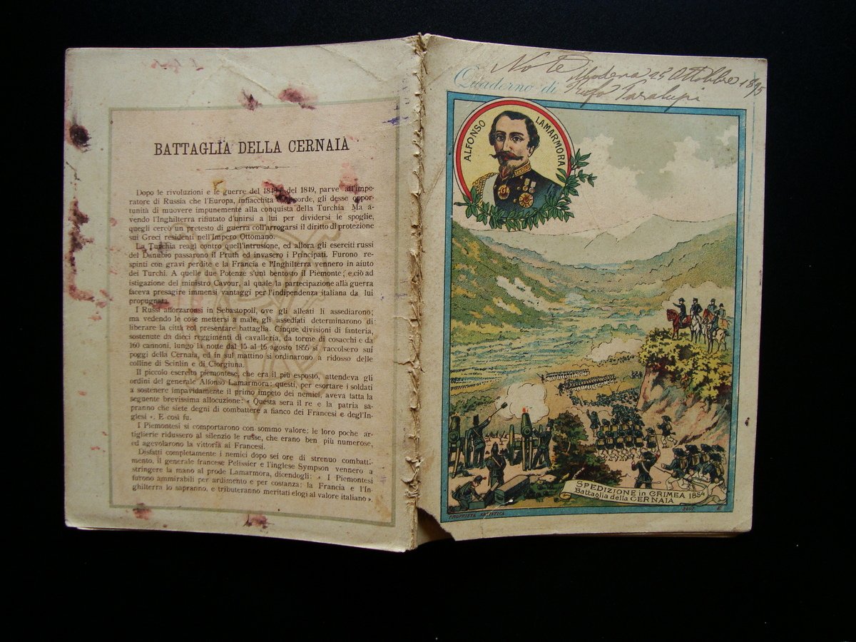 Quaderno Scolastico 1895 Alfonso Lamarmora Battaglia della Cernaia Risorgimento | Immagine principale
