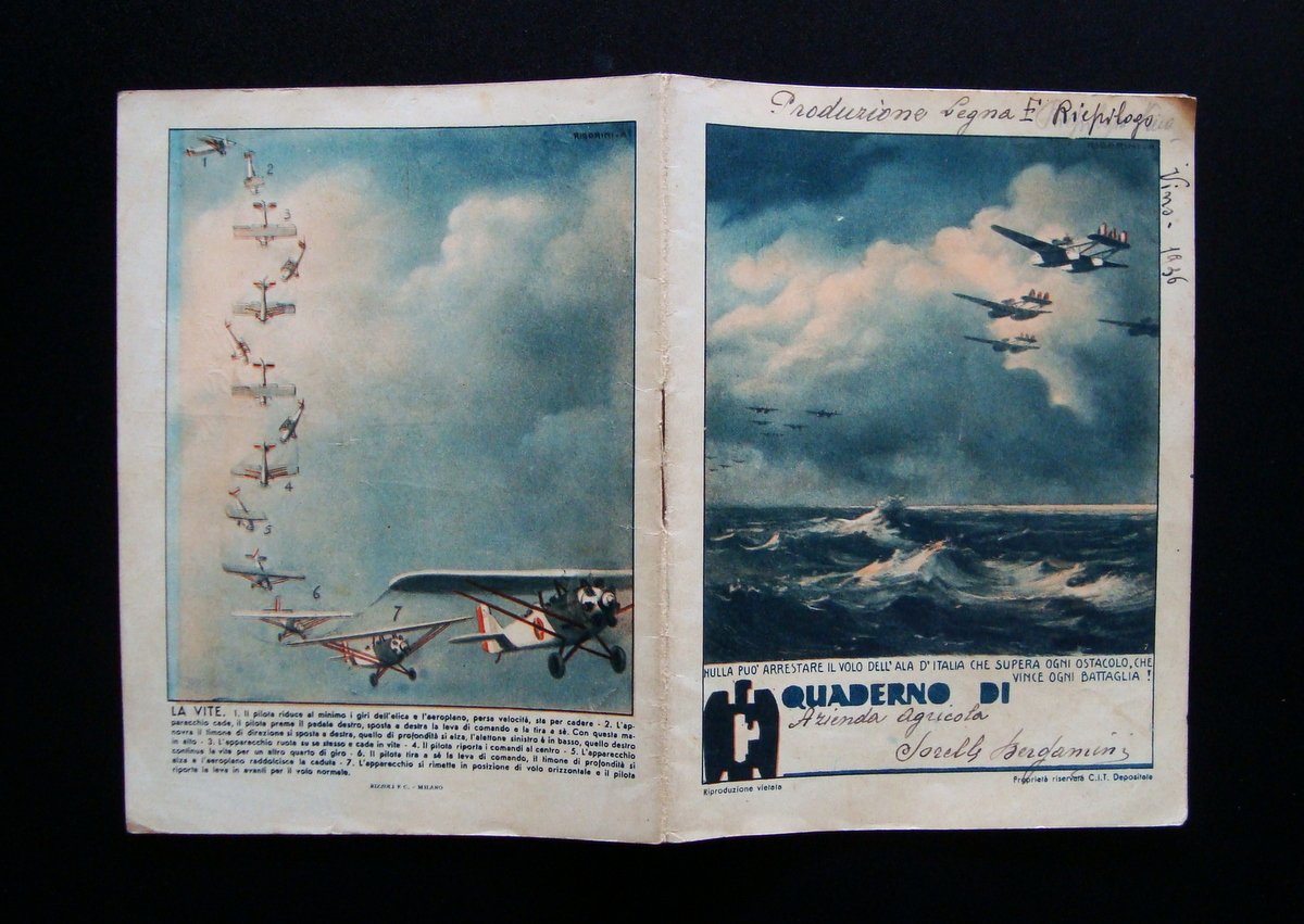 Quaderno scolastico anni 30 Aviazione Aeroplani Rigorini | Immagine principale