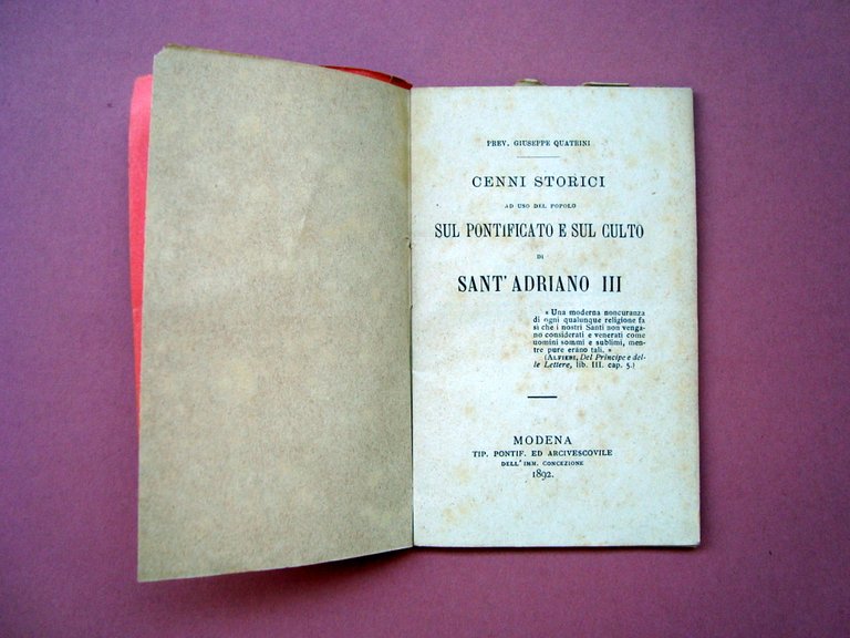 Quatrini Cenni Storici Pontificato e culto Sant'Adriano III 1892 Modena …