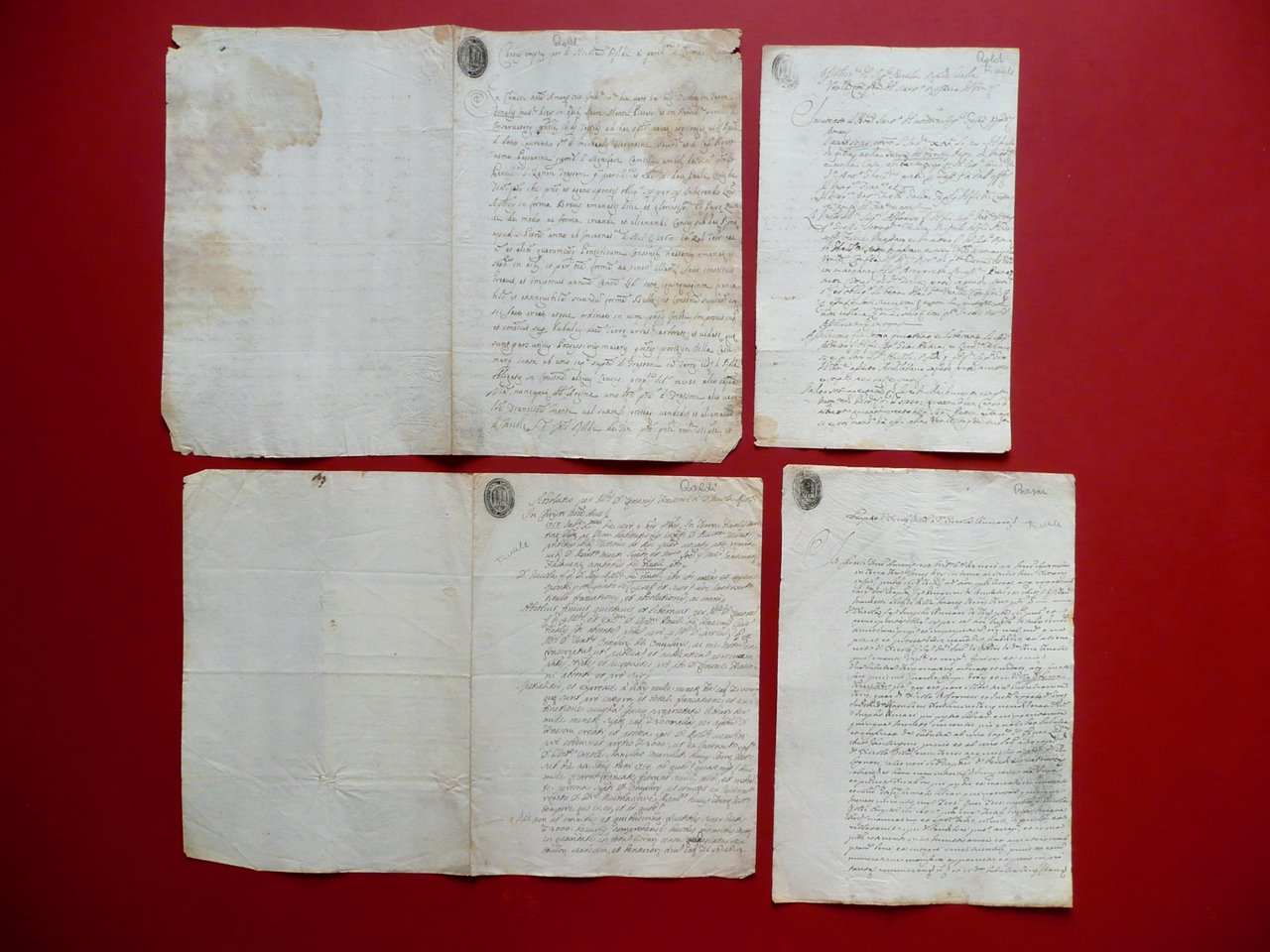 Quattro Manoscritti Atti Notarili Finale Emilia Modena Roldi Borsari '700