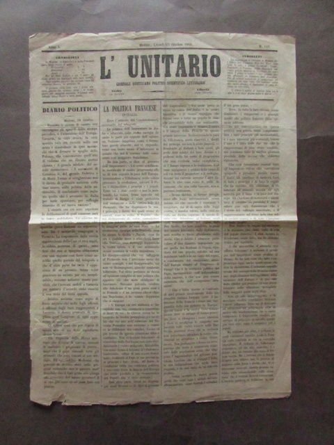 Quotidiano Unitario Anno Primo 1860 Congresso Varsavia Re Teano Risorgimento