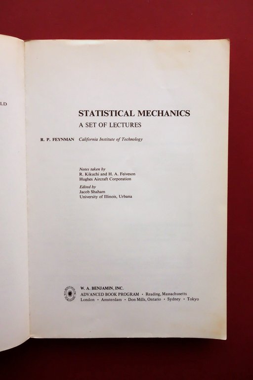 R. P. Feynman Statistical Mechanics a Set of Lectures Benjamin …