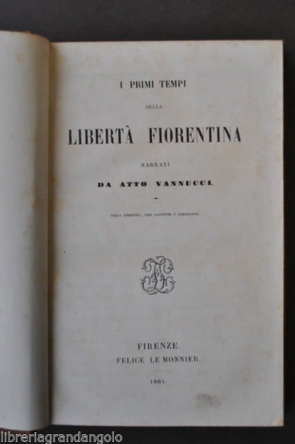 Racconti Storici Vannucci Libert‡ Fiorentina Firenze Legatura Dorature 1861