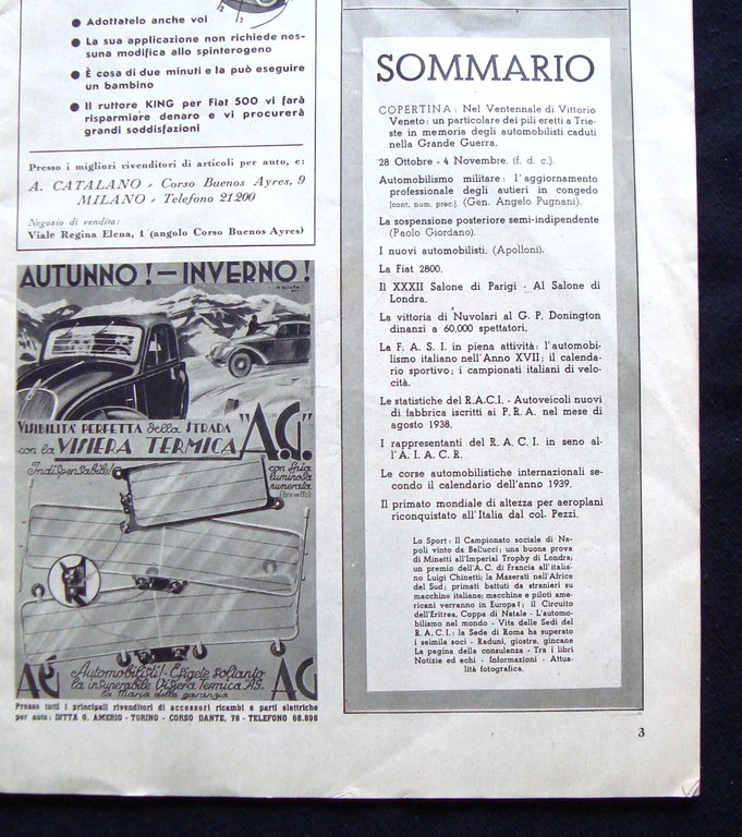 Raci rivista ACI Anni XIII n 20 31 ottobre 1938 …
