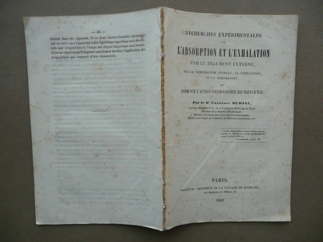 Recherches Experimentales Absorption Exhalation Tegument Externe Medicina 1856