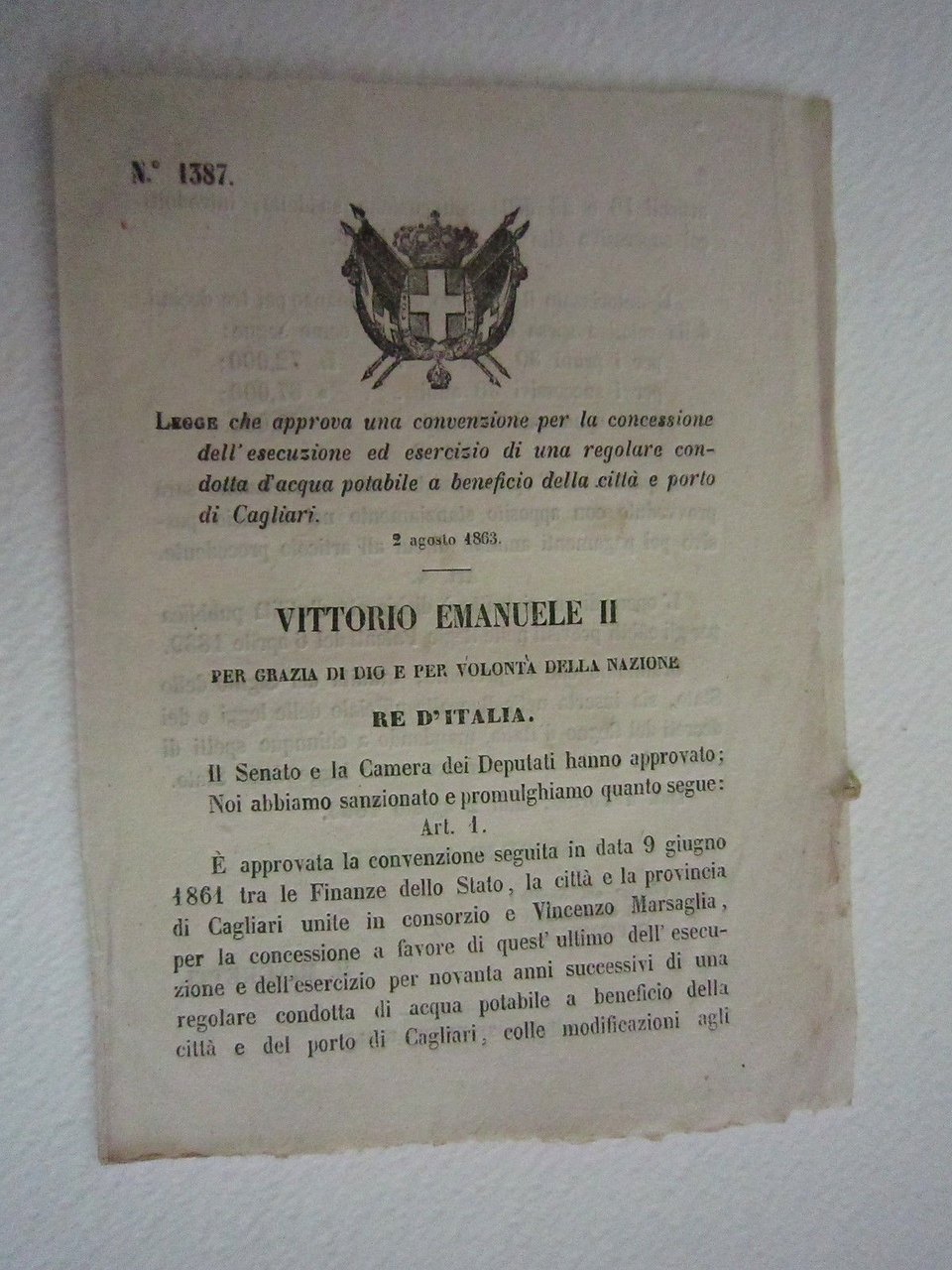 Regio Decreto Diritto Convenzione Concessione Cagliari 1863 Bollettino Leggi | Immagine principale