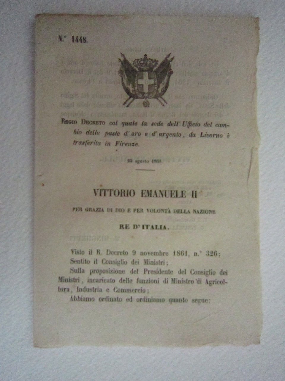 Regio Decreto Diritto Paste D'oro Argento Livorno Firenze 1863 Bollettino … | Immagine principale