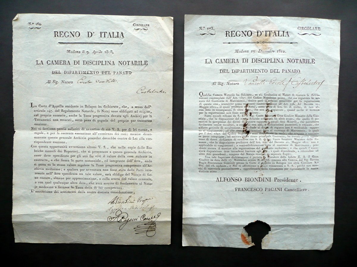 Regno d'italia Camera di Disciplina Notarile Due Circolari 1808-12 Napoleonica | Immagine principale