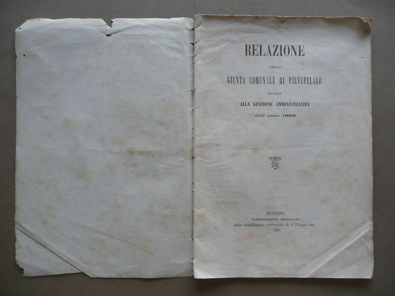 Relazione Giunta Comunale Pievepelago Gestione Amministrativa 1888 Modena 1889