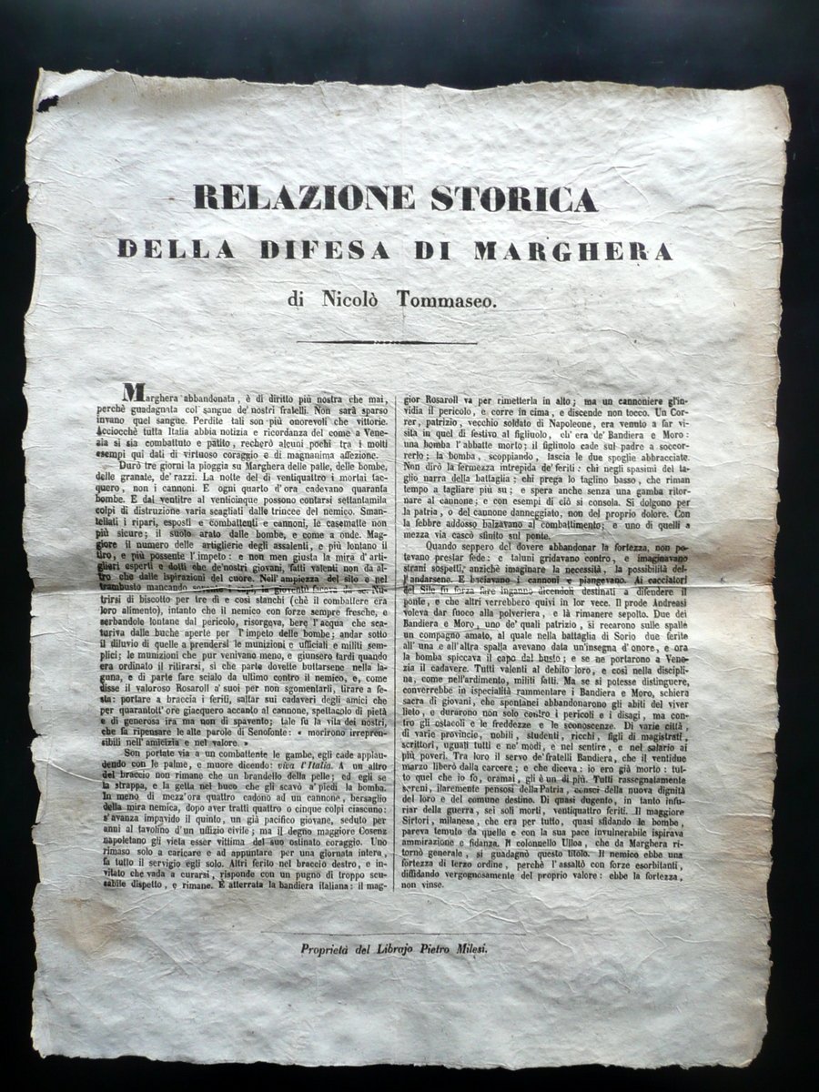 Relazione Storica della Difesa di Marghera NicolÚ Tommaseo Milesi 1848 …