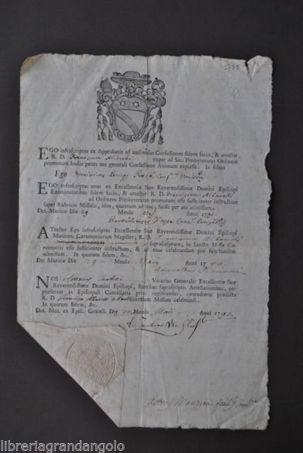 Religione Curia Patente Permesso di Celebrare Messa Sacerdoti Preti Modena …