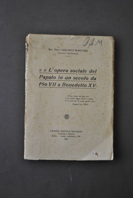 Religione Storia Opera Sociale Papato Pio VII Benedetto XV Marcozzi …