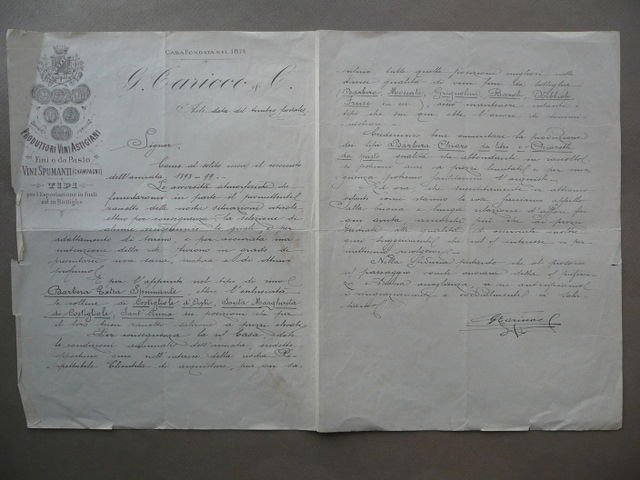 Rendiconto Vini Astigiani Taricco Annata 1898 1899 Torino Barbera Barolo …