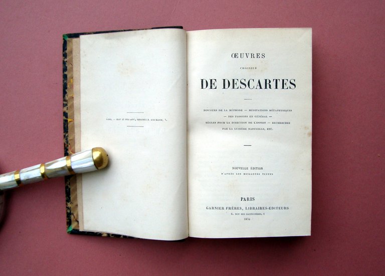 Rene Descartes oeuvres 1876 Nouvelle Edition Paris Cartesio Opere selezionate