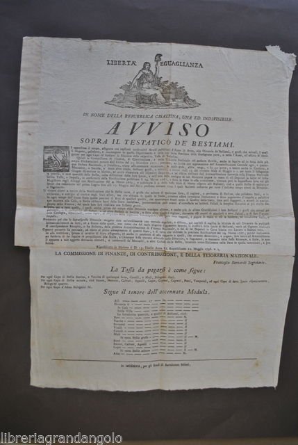 Repubblica Cisalpina Denuncia Bestiame Bovini Cavalli Testatico Garfagnana 1798