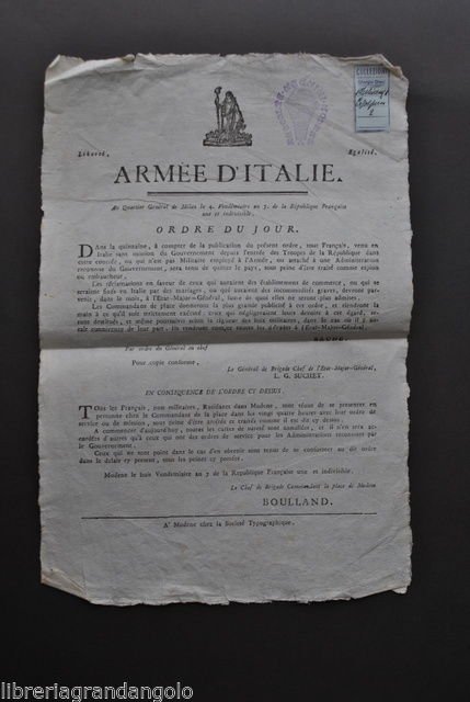 Repubblica Francese Napoleonica Amministrazione Disposizioni Italia Modena 1799