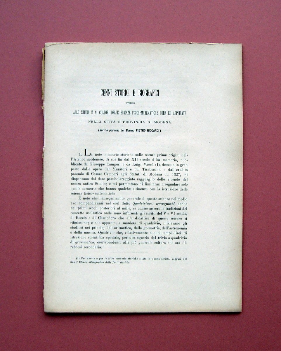 Ricciardi Cenni Storici Biografici scienze fisico matematiche Modena fine '800