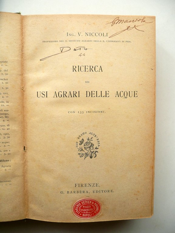 Ricerca ed Usi Agrari delle Acque V. Niccoli Barbera Firenze …