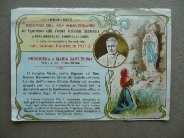 Ricordo 50∞ Anniversario Apparizione Vergine Lourdes San Vincenzo Modena 1908