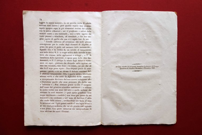 Riflessioni sulle Prime Nozioni dell'Algebra S. Purgotti Bartelli Perugia 1847