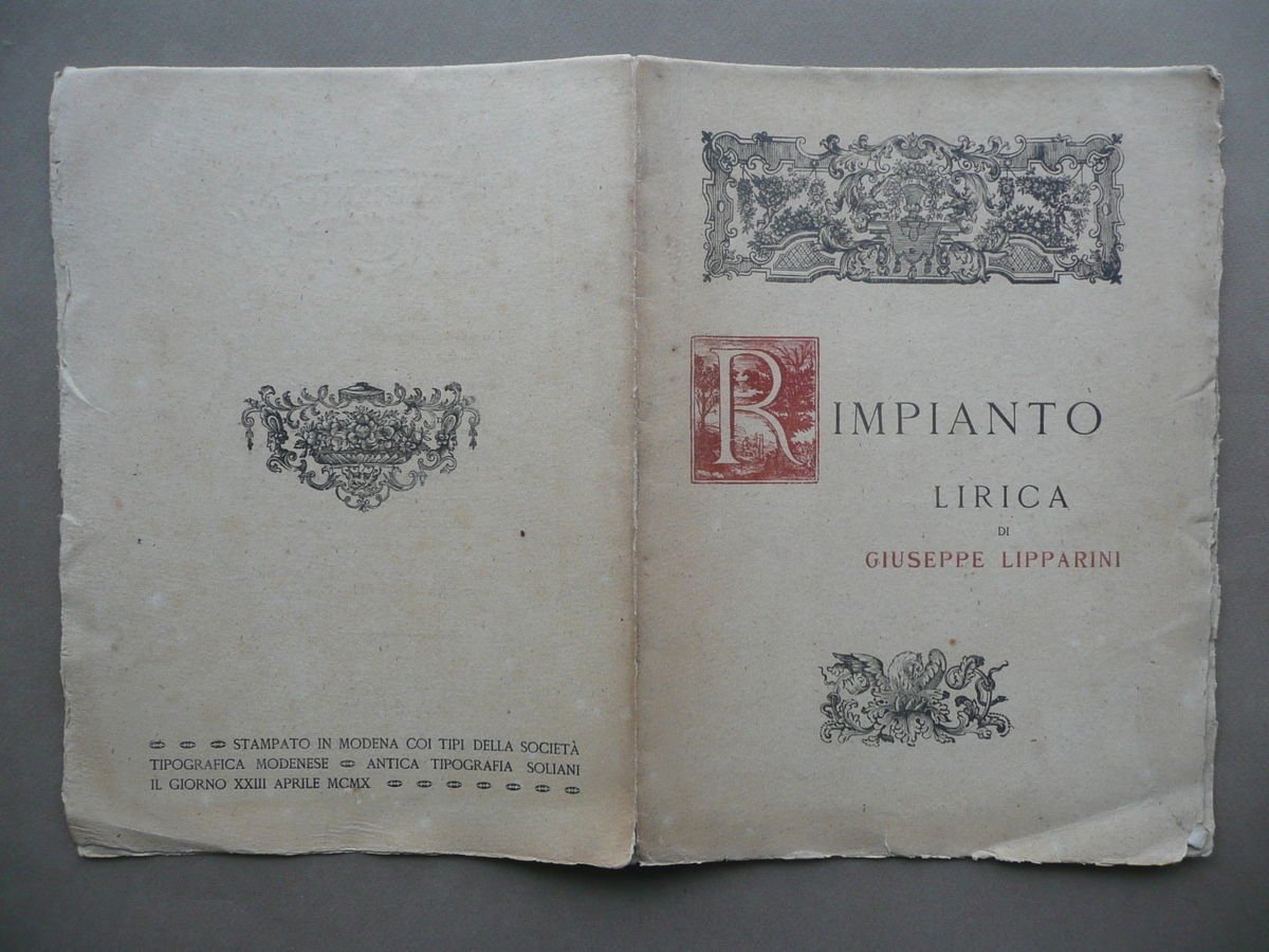 Rimpianto Lirica Giuseppe Lipparini Poesia Edizione Numerata Soliani Modena 1910