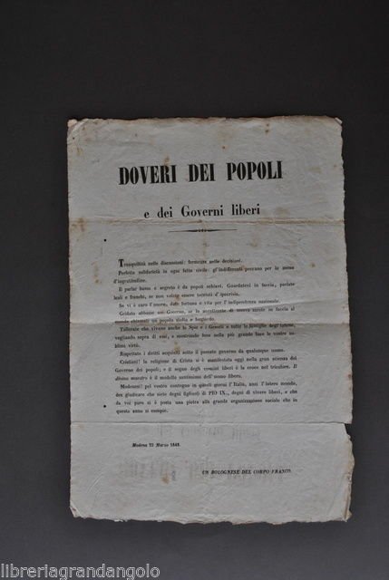 Risorgimento Foglio Doveri dei Popoli e dei Governi Liberi Indipendenza … | Immagine principale