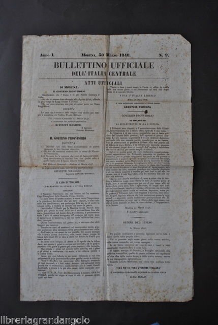 Risorgimento Governo Provvisorio Modena Bullettino Ufficiale Italia 1848