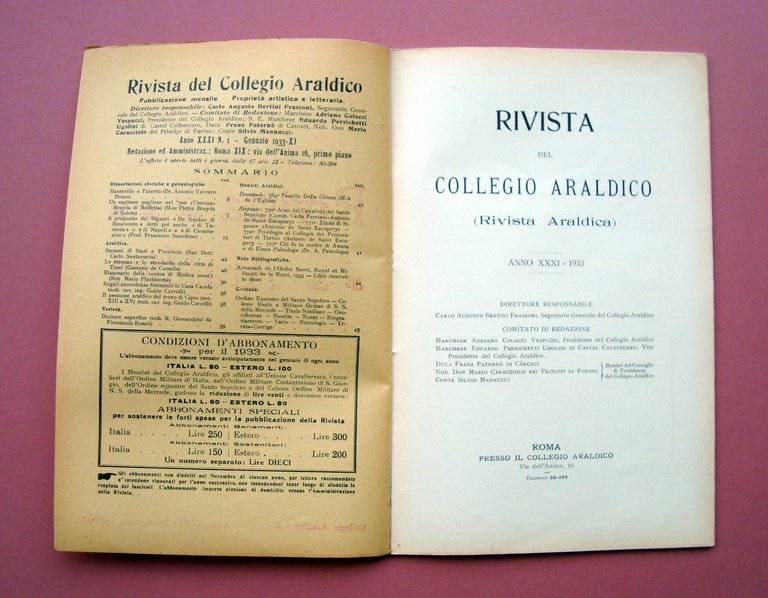 Rivista Araldica Anno XXXI 20 Gennaio 1933 Trani Modica Carafa …
