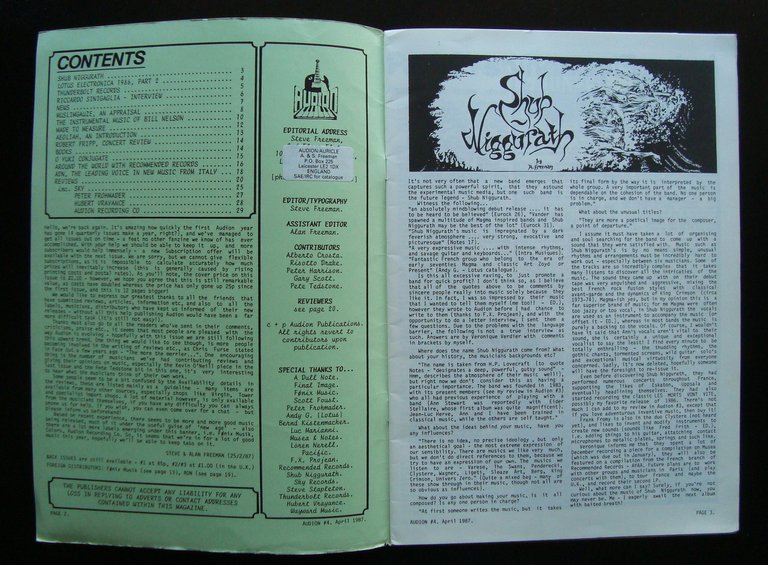 Rivista AUDION New Music magazine avanguardia 1987 Bill Nelson Aeoliah