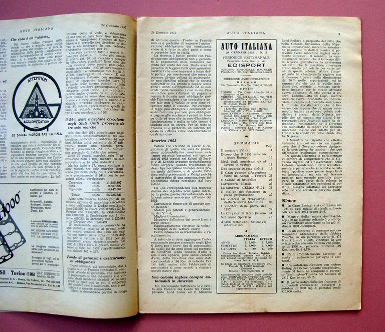 Rivista Auto Italiana Sport 1953 n 3 Ascari G.P Argentina …