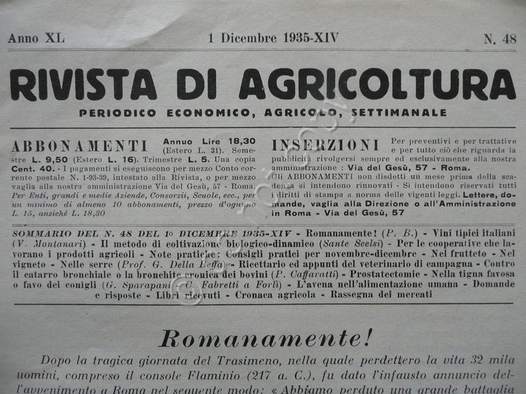 Rivista di Agricoltura Anno XL Num.48 1/12/1935 Metodo Coltivazione Biologico