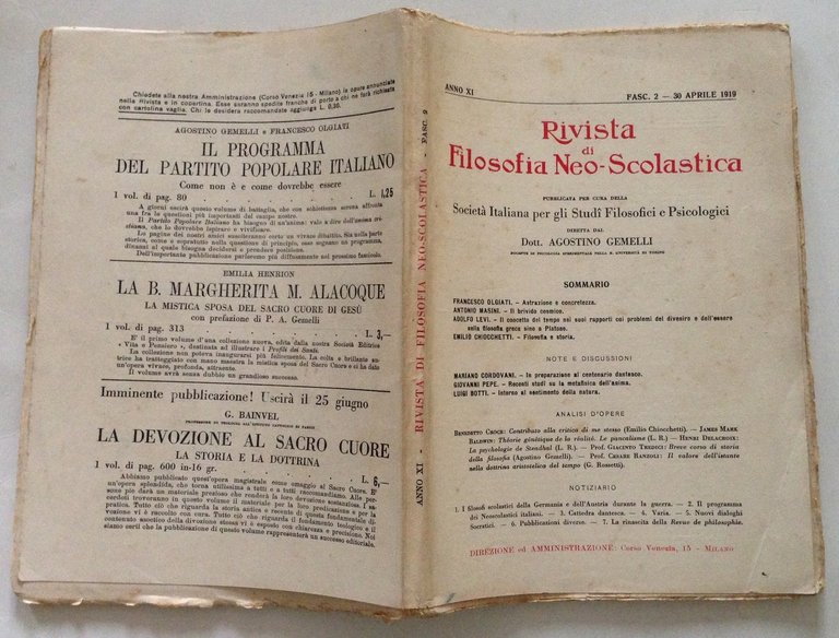 Rivista di Filosofia Neo Scolastica 3 Numeri Aprile Novembre Dicembre …