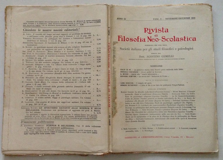 Rivista di Filosofia Neo Scolastica 3 Numeri Aprile Novembre Dicembre …