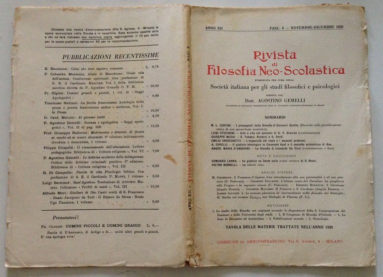 Rivista di Filosofia Neo Scolastica 3 Numeri Aprile Novembre Dicembre …