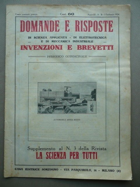 Rivista Domande Risposte Invenzioni Brevetti Scienza Meccanica Industria 1924