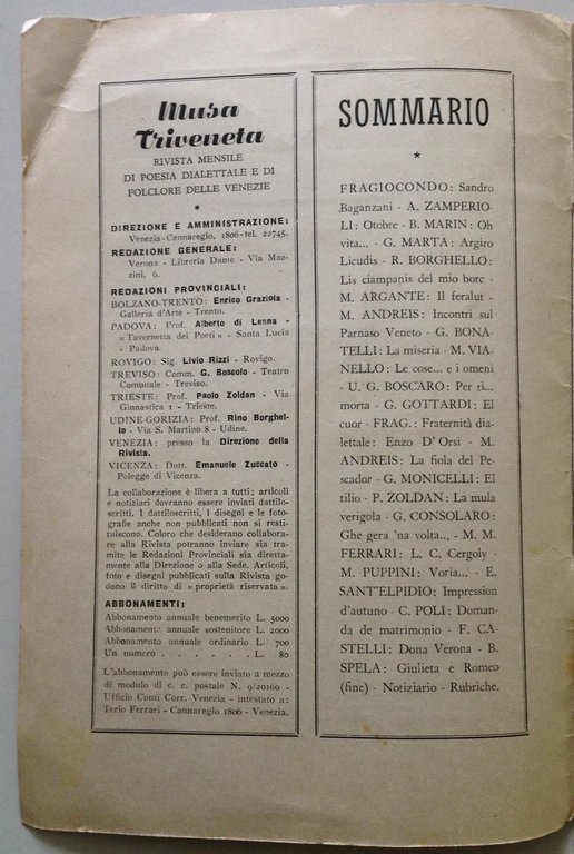 Rivista Mensile Poesia Dialettale Folclore Musa Triveneta 2 Numeri 2 …