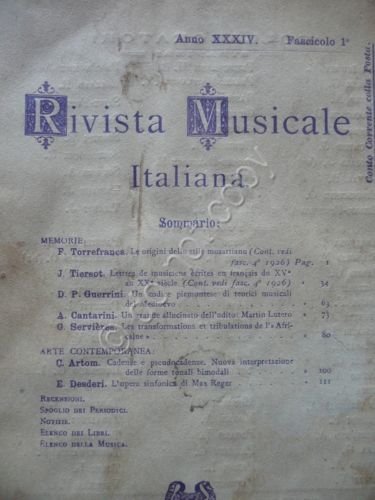 Rivista Musicale Italiana Anno XXIV 4 Fascicoli Anno Completo 1927 …