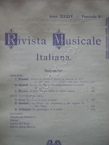 Rivista Musicale Italiana Anno XXIV 4 Fascicoli Anno Completo 1927 …