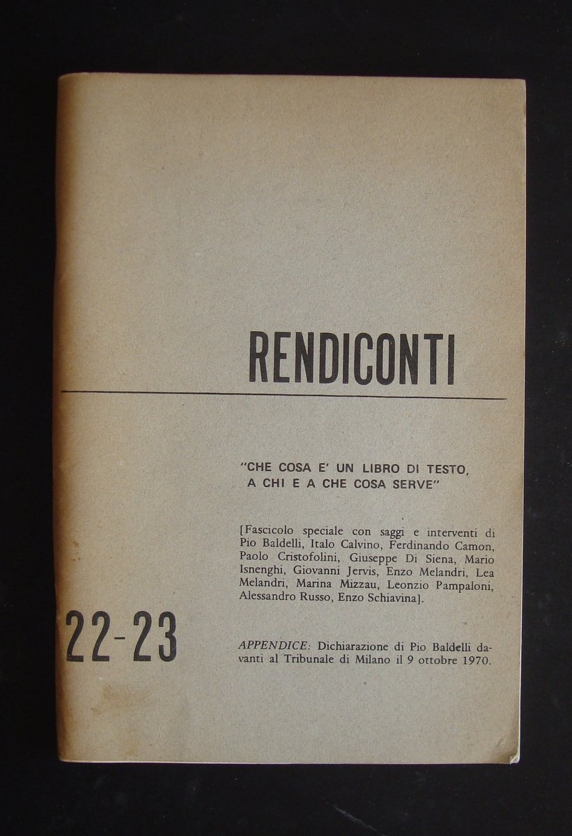 RIVISTA RENDICONTI ROVERSI 22-23 1970 CALVINO CAMON JERVIS MELANDRI MIZZAU …